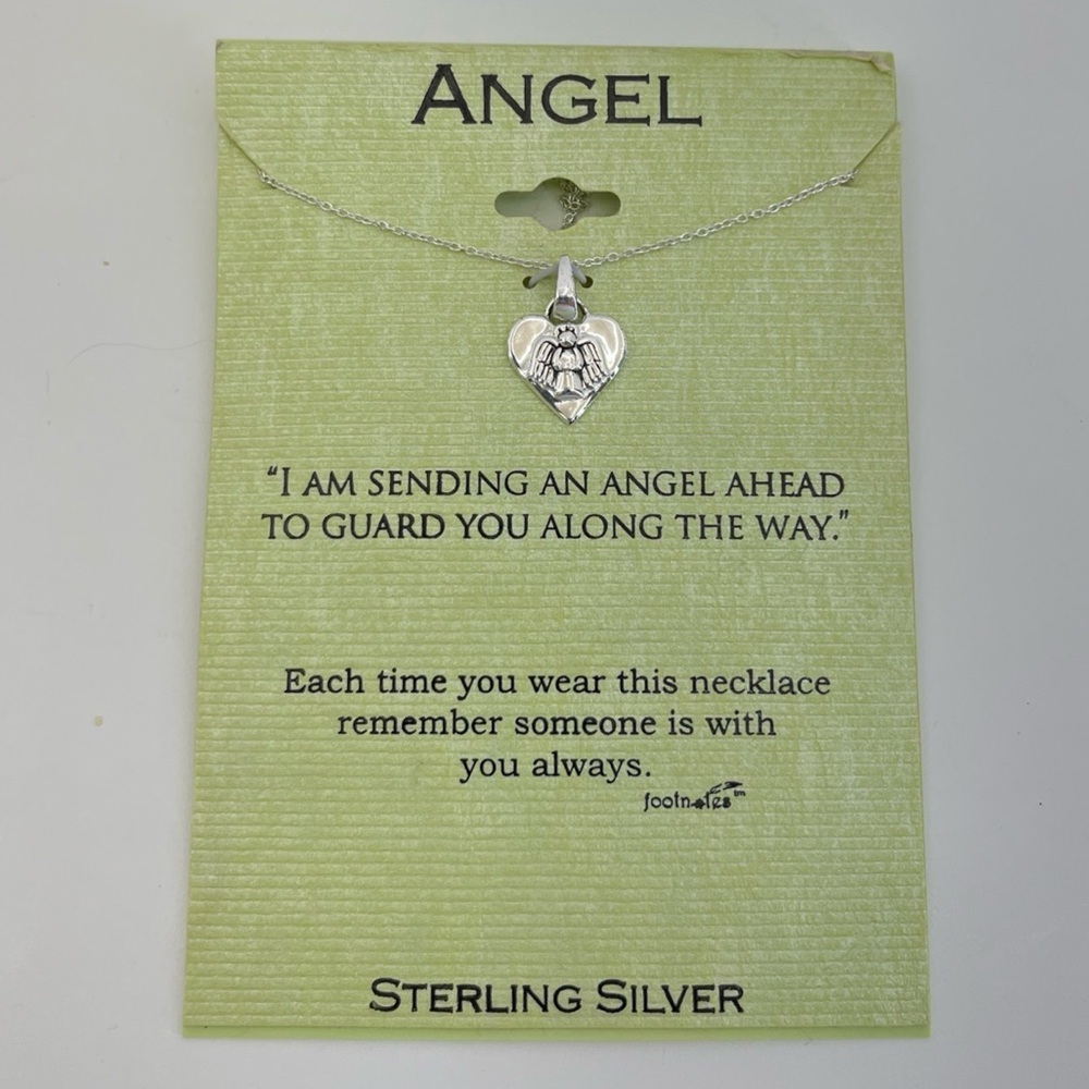 Sterling Silver 925 Italy Guardian Angel 9.5” Pendant Necklace by Footnotes